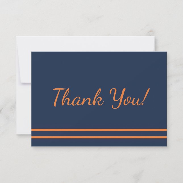 Orange Navy Blue Striped Thank You Card (Front)