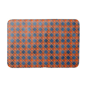Orange Navy Blue Watercolor Pattern Bathroom Mat