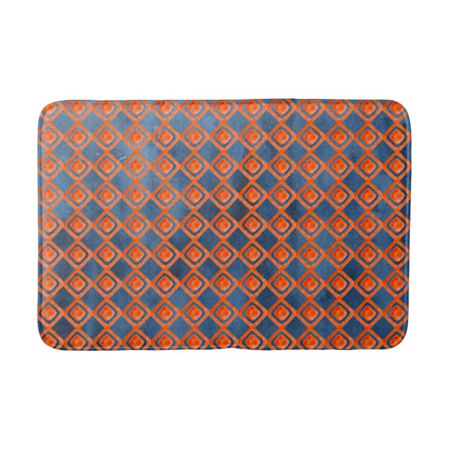 Orange Navy Blue Watercolor Pattern Bathroom Mat (Front)
