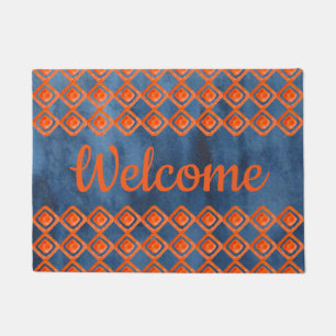 Orange Navy Blue Watercolor Pattern Doormat