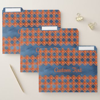 Orange Navy Blue Watercolor Pattern File Folder by PandaCatGallery at Zazzle