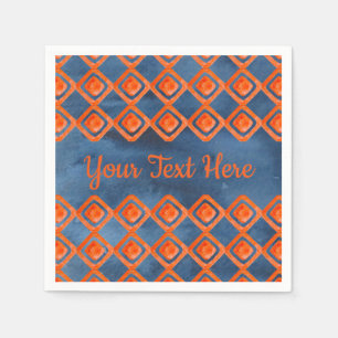 Orange Navy Blue Watercolor Pattern Napkins