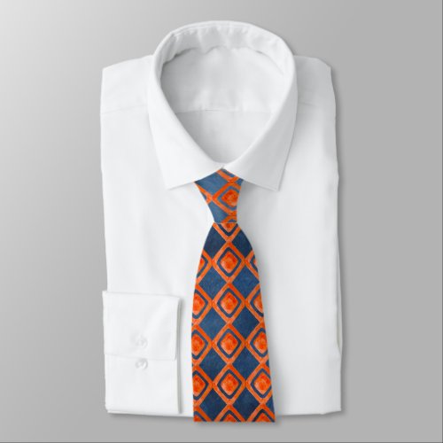 Orange Navy Blue Watercolor Pattern Neck Tie