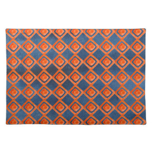 Orange Navy Blue Watercolor Pattern Placemat