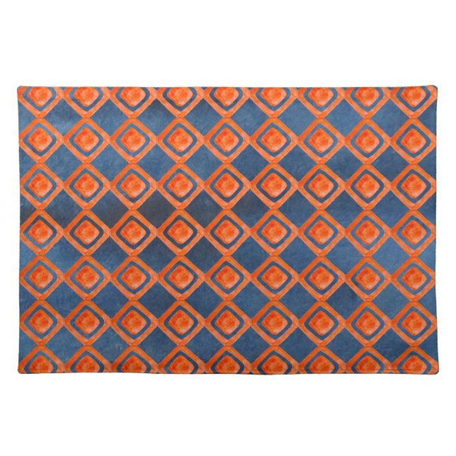 Orange Navy Blue Watercolor Pattern Placemat (Front)