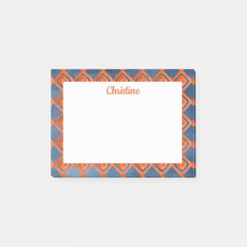 Orange Navy Blue Watercolor Pattern Post-it Notes by PandaCatGallery at Zazzle