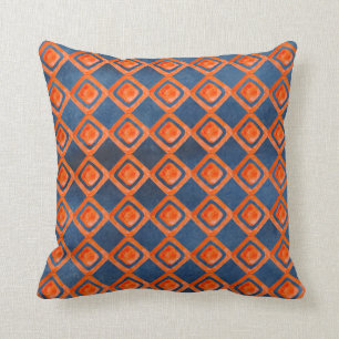 Orange Navy Blue Watercolor Pattern Throw Pillow