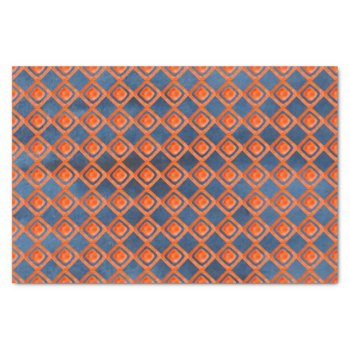 Orange Navy Blue Watercolor Pattern Tissue Paper by PandaCatGallery at Zazzle