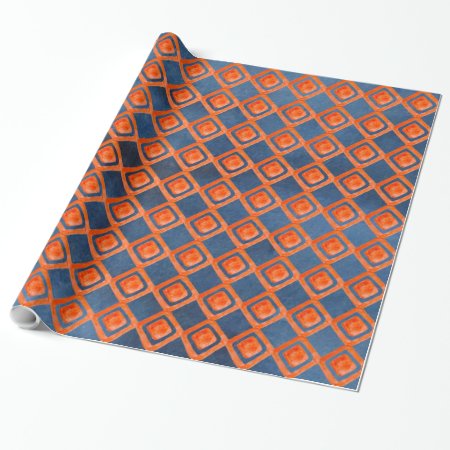 Orange Navy Blue Watercolor Pattern Wrapping Paper