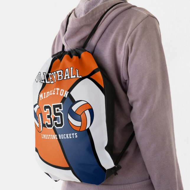 Orange, Navy Blue & White Volleyball Sport Drawstring Bag (Insitu)