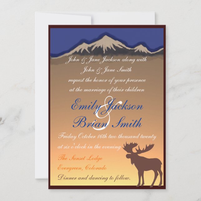 Orange navy custom moose artistic wedding invites (Front)