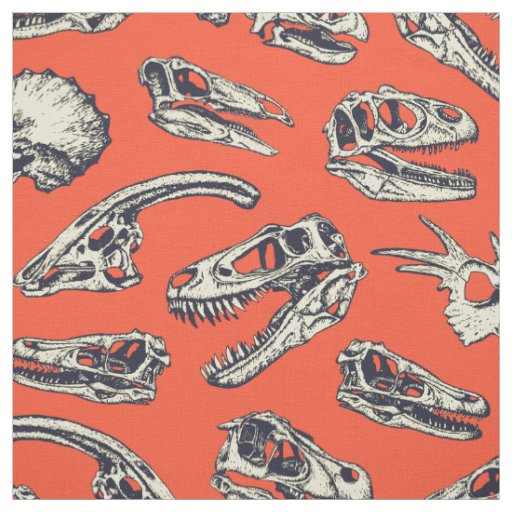 Orange & Navy Dinosaur Skulls Fabric
