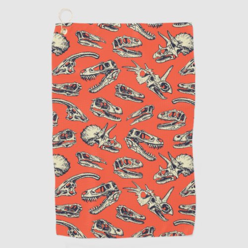 Orange  Navy Dinosaur Skulls Golf Towel
