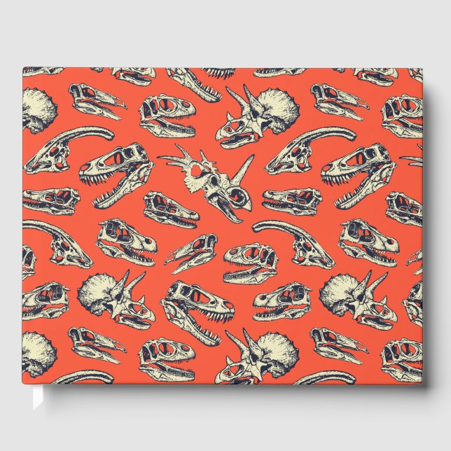 Orange & Navy Dinosaur Skulls Guest Book (Front)
