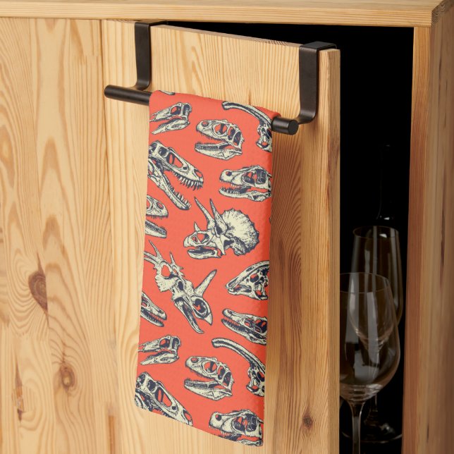 Orange & Navy Dinosaur Skulls Kitchen Towel (Thirds Fold)