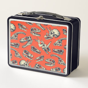Orange & Navy Dinosaur Skulls Metal Lunch Box