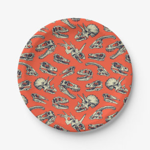 Orange & Navy Dinosaur Skulls Paper Plates