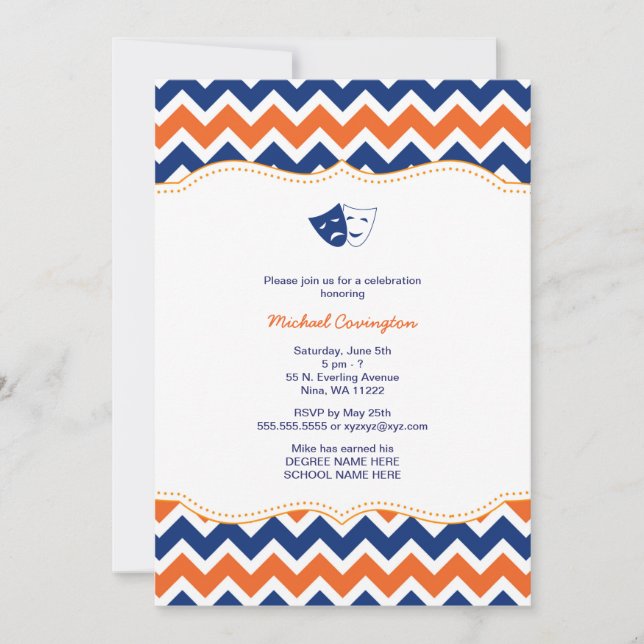 Orange Navy Drama School Graduation  Invitation (Front)