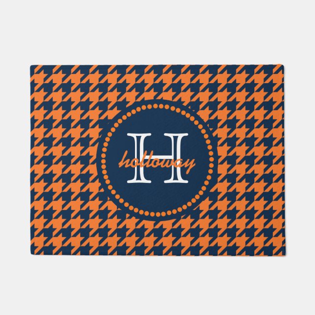 Orange & Navy Houndstooth Doormat (Front)