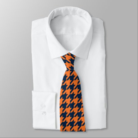 Orange/navy Houndstooth Tie