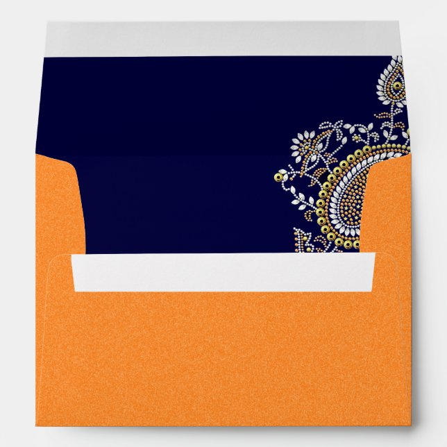 Orange Navy Paisley Ganesh Hindu Indian Wedding Envelope (Back (Bottom))