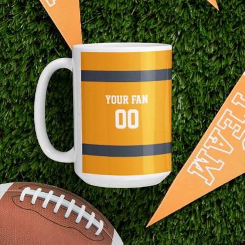 Orange Navy  White Football Team Personalized Coffee Mug
