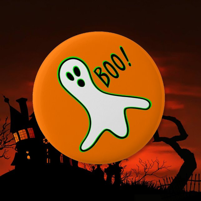 Orange Neon Green White Spooky Boo Ghost Halloween Button (Orange Neon Green White Spooky Boo Ghost Halloween Button)
