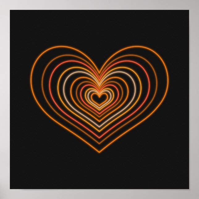 Orange Neon Heart Wall Art Poster (Front)