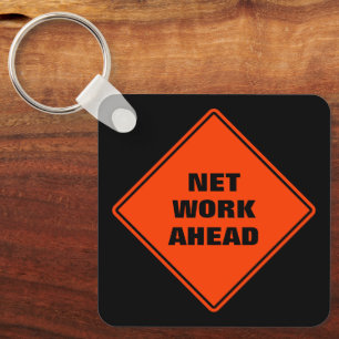 Orange net work ahead personalized road sign keychain
