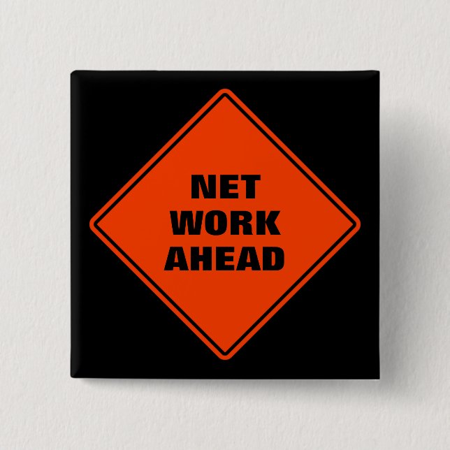 Orange network ahead classic road sign button (Front)