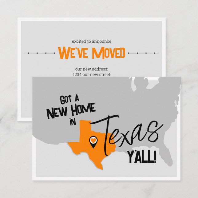 Orange New Home in Texas Y'all Moving Announcement (Front/Back)