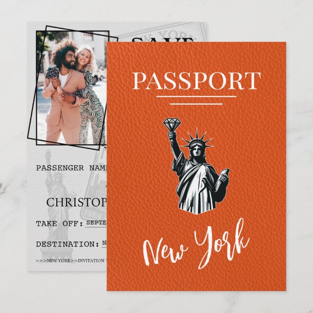 Orange New York City Passport Save The Date (Front/Back)