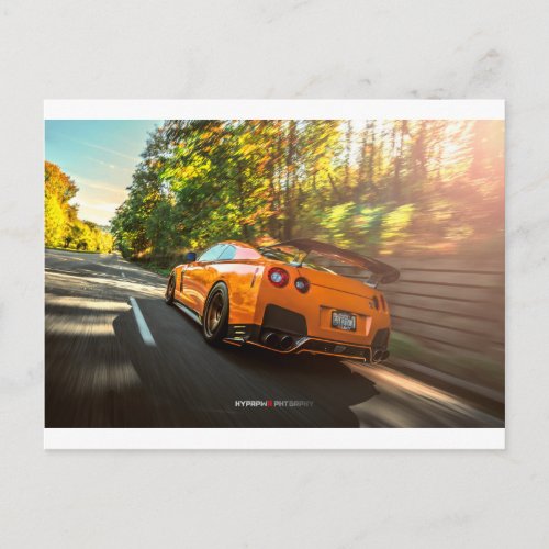 Orange Nissan GT_R Ripping through Seattle streets Postcard