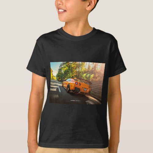 Orange Nissan GT_R Ripping through Seattle streets T_Shirt