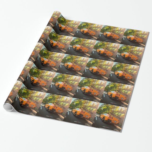 Orange Nissan GT-R Ripping through Seattle streets Wrapping Paper (Unrolled)