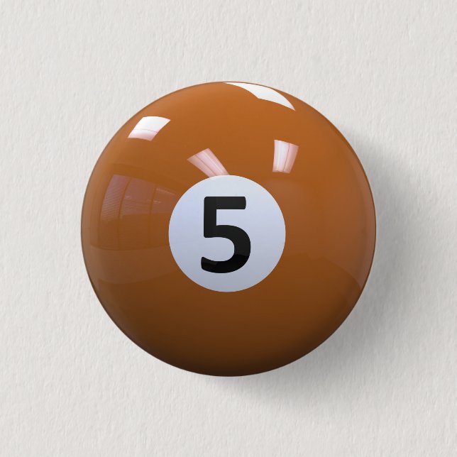 Orange No. 5 Billiard Pool Ball Button (Front)