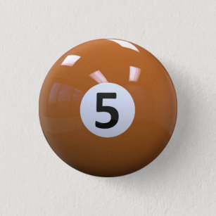 Orange No. 5 Billiard Pool Ball Button