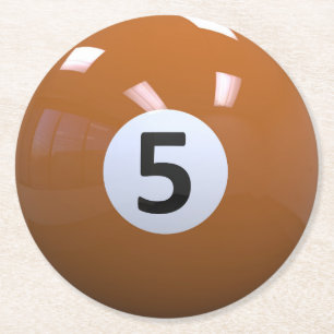 Orange No. 5 Billiard Pool Ball Round Paper Coaster