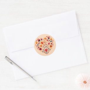 Orange Nordic Scandinavian Heart Valentines Classic Round Sticker