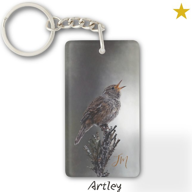 Orange Northern House Wren Bird Painting Initials  Keychain (Creator Uploaded)