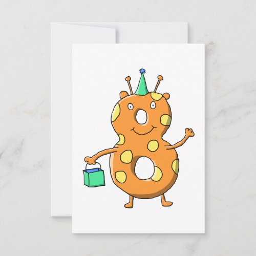 Orange number 8 monster for 8th Birthday. Personalized Invitations