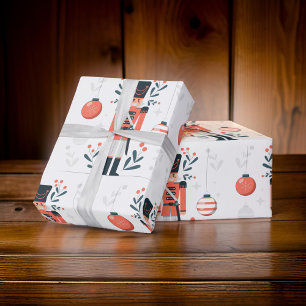Orange Nutcracker Soldier Christmas Wrapping Paper