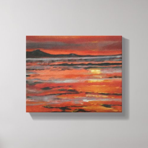 Orange Ocean Sunset Painting Canvas Print