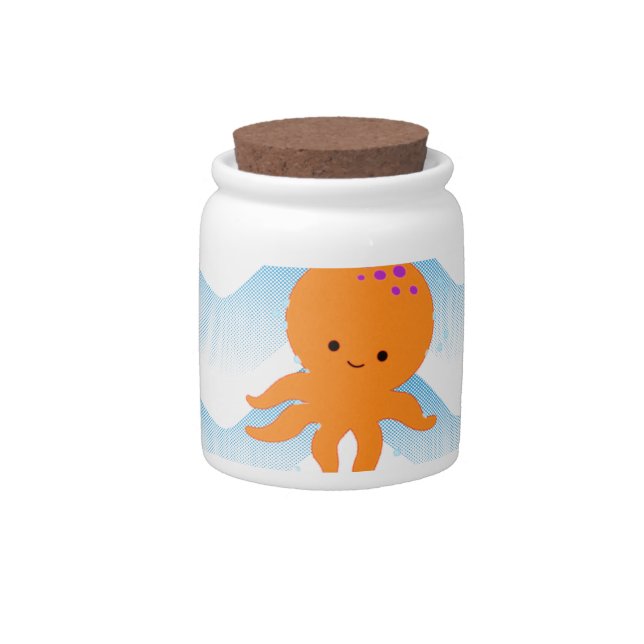 Orange Octopus And Blue Waves Pattern Candy Jar (Front)