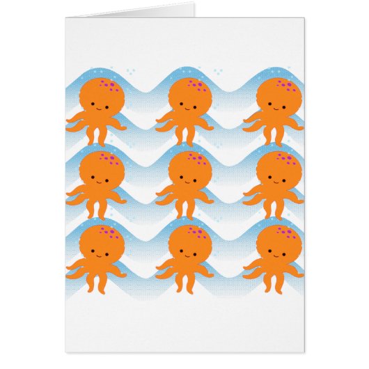 Orange Octopus And Blue Waves Pattern Cards (Front)