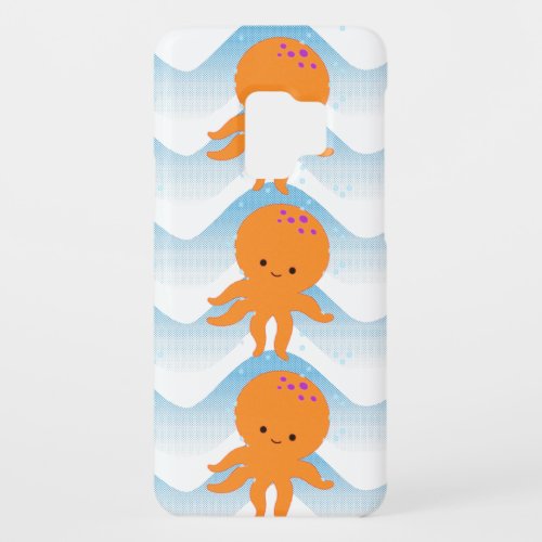 Orange Octopus And Blue Waves Pattern Case_Mate Samsung Galaxy S9 Case