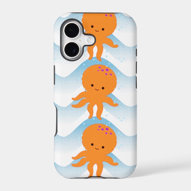 Orange Octopus And Blue Waves Pattern Iphone Case (Back)