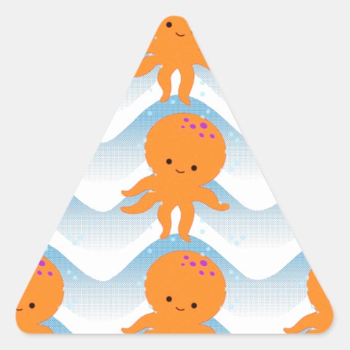 Orange Octopus And Blue Waves Pattern Triangle Sticker