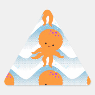 Orange Octopus And Blue Waves Pattern Triangle Sticker