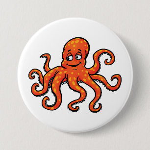 Orange Octopus Cartoon Ocean Sea Creature Button
